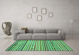 Machine Washable Oriental Turquoise Modern Area Rugs in a Living Room,, wshabs2314turq