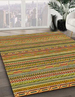 Abstract Gold Oriental Rug in Family Room, abs2315