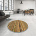 Round Machine Washable Abstract Gold Rug in a Office, wshabs2316