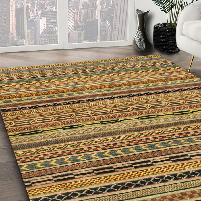 Abstract Gold Oriental Rug in Family Room, abs2316