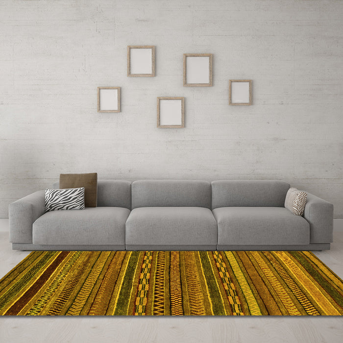 Machine Washable Oriental Yellow Modern Rug in a Living Room, wshabs2317yw