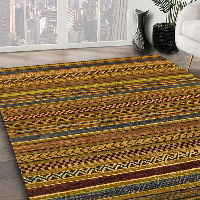 Abstract Red Brown Oriental Rug in Family Room, abs2317