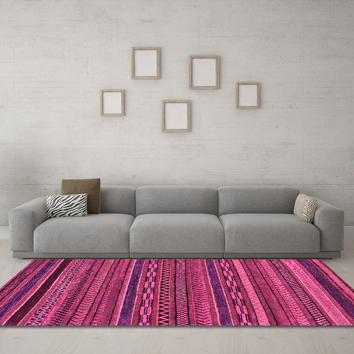Machine Washable Oriental Pink Modern Rug in a Living Room, wshabs2317pnk