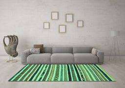 Machine Washable Oriental Turquoise Modern Area Rugs in a Living Room,, wshabs2318turq