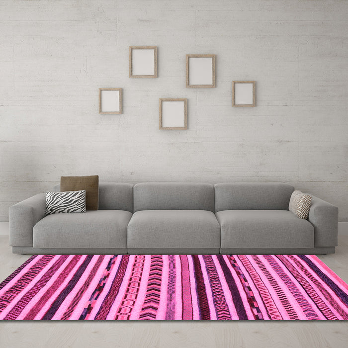 Machine Washable Oriental Pink Modern Rug in a Living Room, wshabs2318pnk