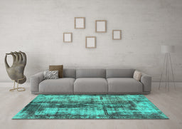Machine Washable Oriental Turquoise Modern Area Rugs in a Living Room,, wshabs2319turq