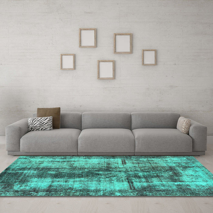 Machine Washable Oriental Turquoise Modern Area Rugs in a Living Room,, wshabs2319turq