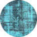 Round Machine Washable Oriental Light Blue Modern Rug, wshabs2319lblu