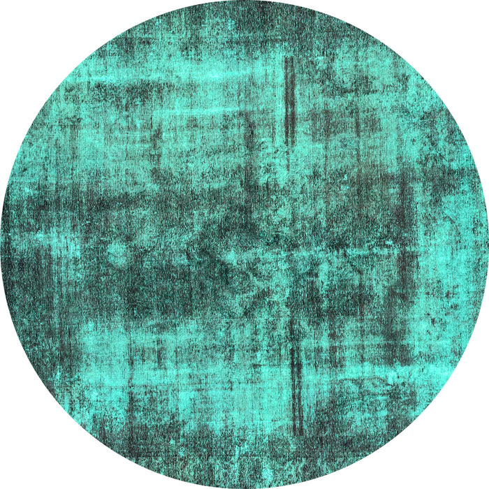 Round Machine Washable Oriental Turquoise Modern Area Rugs, wshabs2319turq