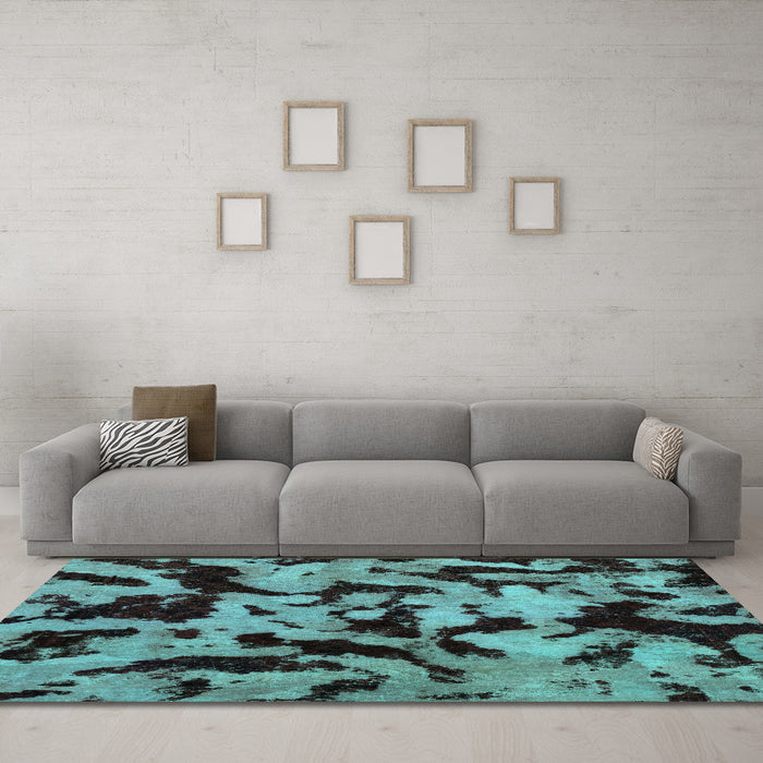 Machine Washable Oriental Turquoise Modern Area Rugs in a Living Room,, wshabs2320turq