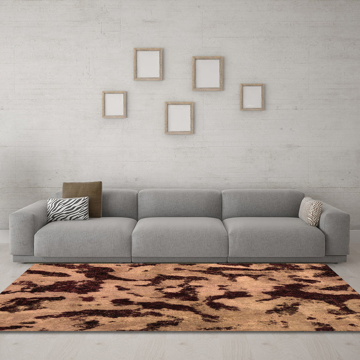 Machine Washable Oriental Brown Modern Rug in a Living Room,, wshabs2320brn