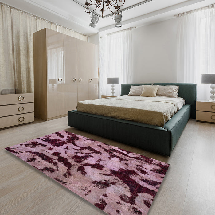 Machine Washable Abstract Plum Purple Rug in a Bedroom, wshabs2320