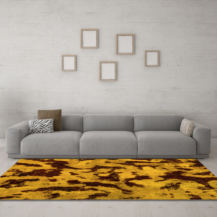 Machine Washable Oriental Yellow Modern Rug in a Living Room, wshabs2320yw