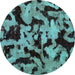 Round Machine Washable Oriental Turquoise Modern Area Rugs, wshabs2320turq