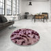 Round Machine Washable Abstract Plum Purple Rug in a Office, wshabs2320