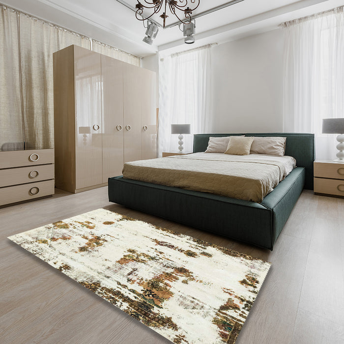 Machine Washable Abstract Brown Rug in a Bedroom, wshabs2321