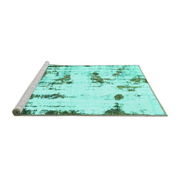 Sideview of Machine Washable Abstract Turquoise Modern Area Rugs, wshabs2321turq