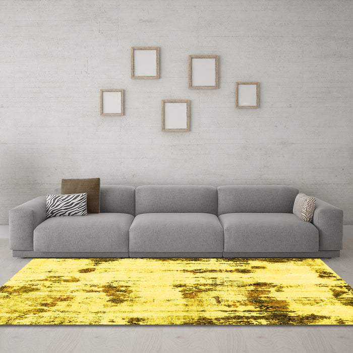 Machine Washable Abstract Yellow Modern Rug in a Living Room, wshabs2321yw