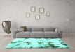 Machine Washable Abstract Turquoise Modern Area Rugs in a Living Room,, wshabs2321turq