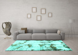 Machine Washable Abstract Turquoise Modern Area Rugs in a Living Room,, wshabs2321turq