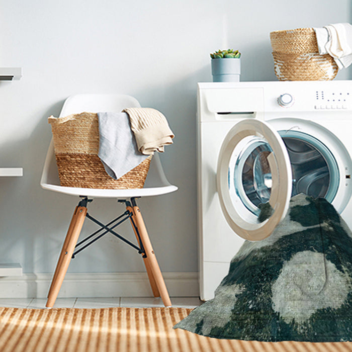 Machine Washable Abstract Dark Sea Green Rug in a Washing Machine, wshabs2322