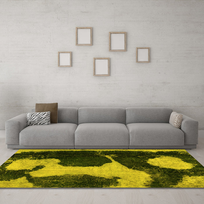 Machine Washable Abstract Yellow Modern Rug in a Living Room, wshabs2322yw
