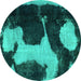 Round Abstract Turquoise Modern Rug, abs2322turq