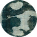 Round Machine Washable Abstract Dark Sea Green Rug, wshabs2322