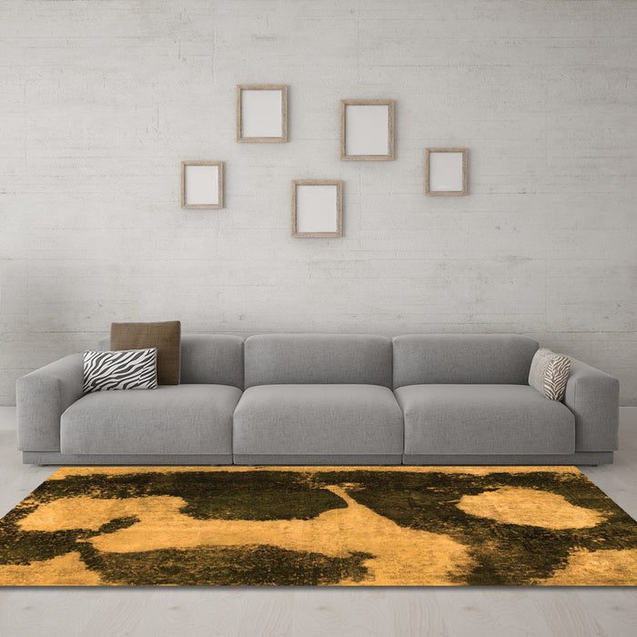 Machine Washable Abstract Orange Modern Area Rugs in a Living Room, wshabs2322org