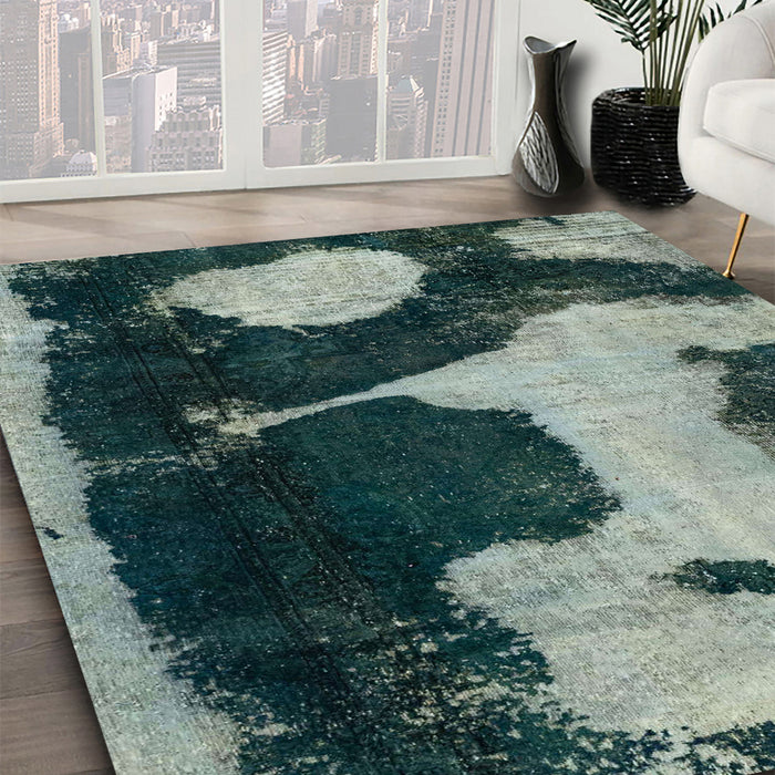 Abstract Dark Sea Green Modern Rug in Family Room, abs2322