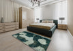 Machine Washable Abstract Dark Sea Green Rug in a Bedroom, wshabs2322