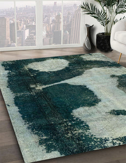 Machine Washable Abstract Dark Sea Green Rug in a Family Room, wshabs2322