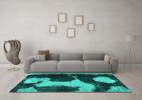 Machine Washable Abstract Turquoise Modern Rug, wshabs2322turq