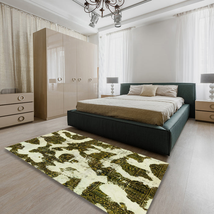 Abstract Reddish Brown Modern Rug in a Bedroom, abs2324