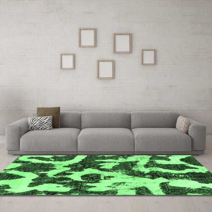Machine Washable Abstract Emerald Green Modern Area Rugs in a Living Room,, wshabs2324emgrn