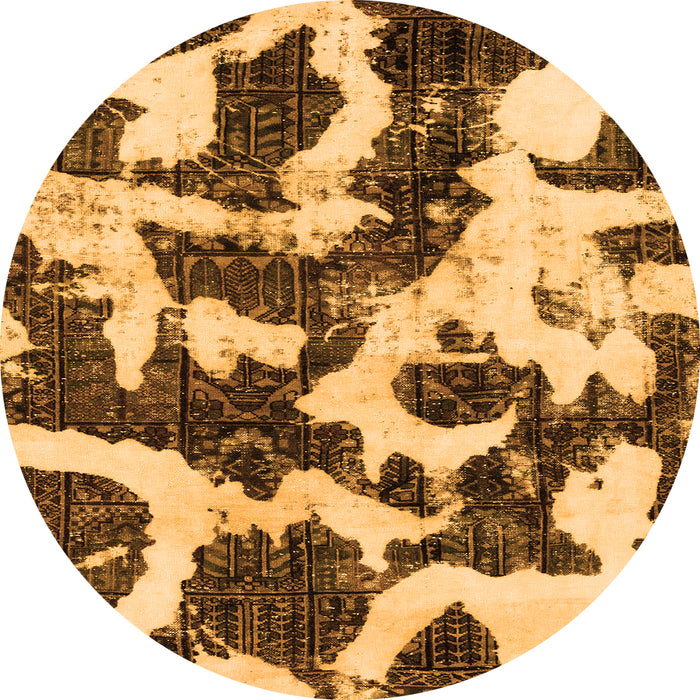 Round Machine Washable Abstract Orange Modern Area Rugs, wshabs2324org