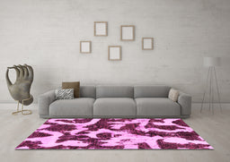 Machine Washable Abstract Pink Modern Rug in a Living Room, wshabs2324pnk