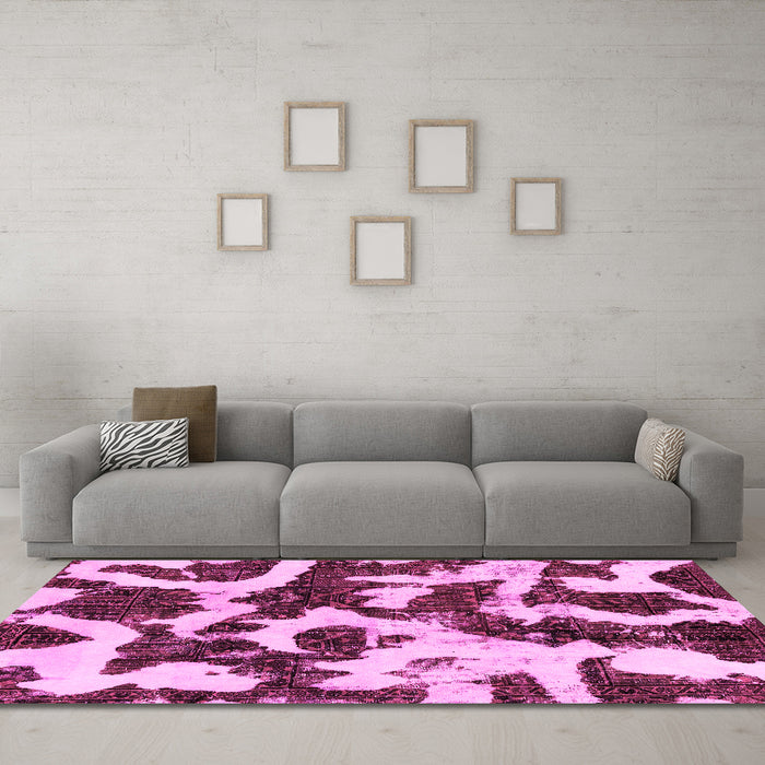 Machine Washable Abstract Pink Modern Rug in a Living Room, wshabs2324pnk