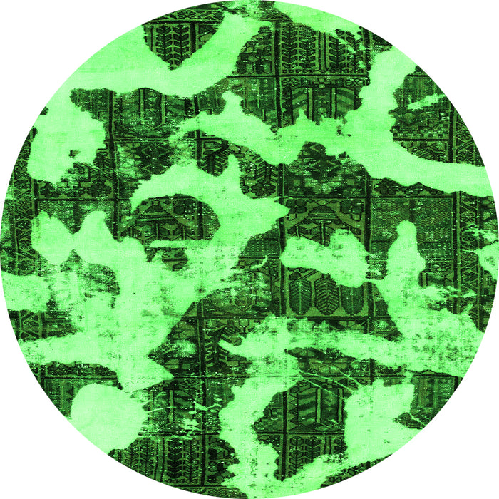 Round Machine Washable Abstract Green Modern Area Rugs, wshabs2324grn
