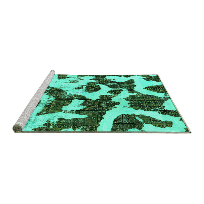 Sideview of Machine Washable Abstract Turquoise Modern Area Rugs, wshabs2324turq