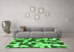 Machine Washable Abstract Green Modern Area Rugs in a Living Room,, wshabs2324grn