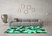 Machine Washable Abstract Turquoise Modern Area Rugs in a Living Room,, wshabs2324turq