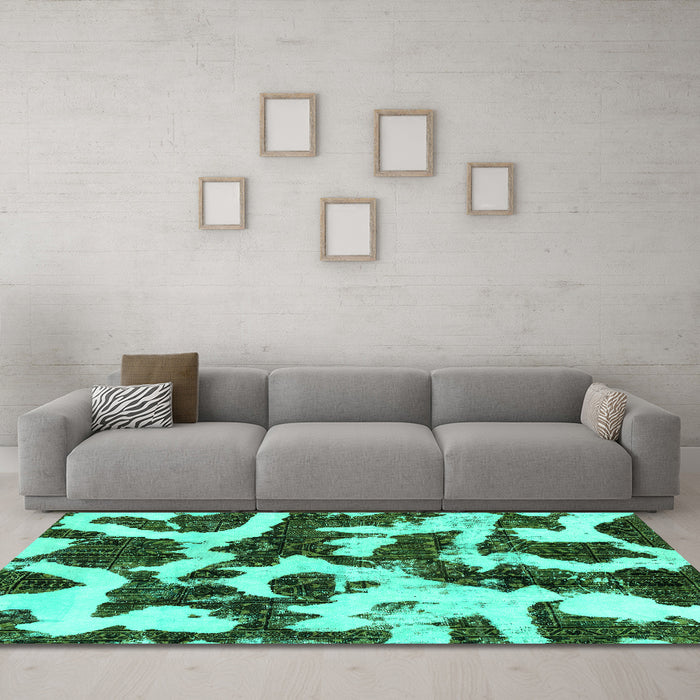 Machine Washable Abstract Turquoise Modern Area Rugs in a Living Room,, wshabs2324turq