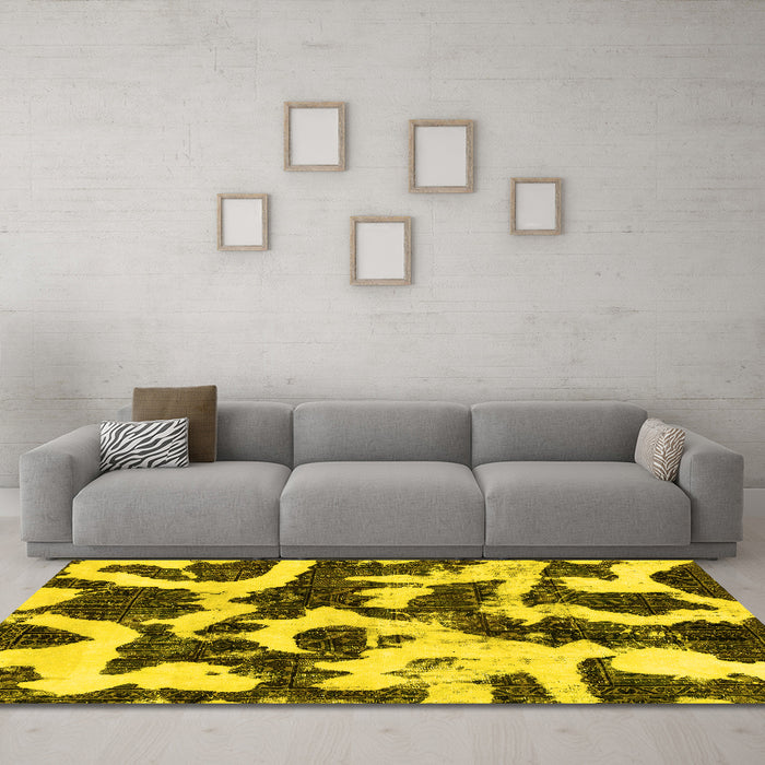 Machine Washable Abstract Yellow Modern Rug in a Living Room, wshabs2324yw
