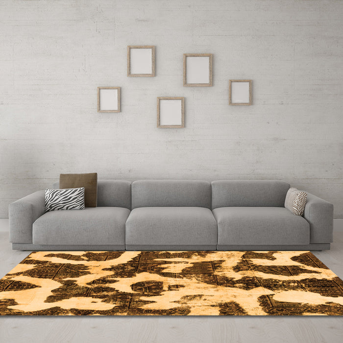 Machine Washable Abstract Orange Modern Area Rugs in a Living Room, wshabs2324org