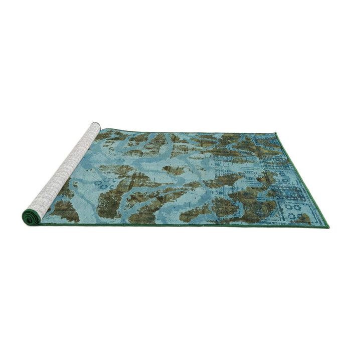 Sideview of Machine Washable Abstract Macaw Blue Green Rug, wshabs2325