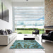 Square Abstract Blue Green Persian Rug in a Living Room, abs2325