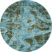 Round Machine Washable Abstract Macaw Blue Green Rug, wshabs2325