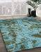 Abstract Blue Green Persian Rug in Family Room, abs2325