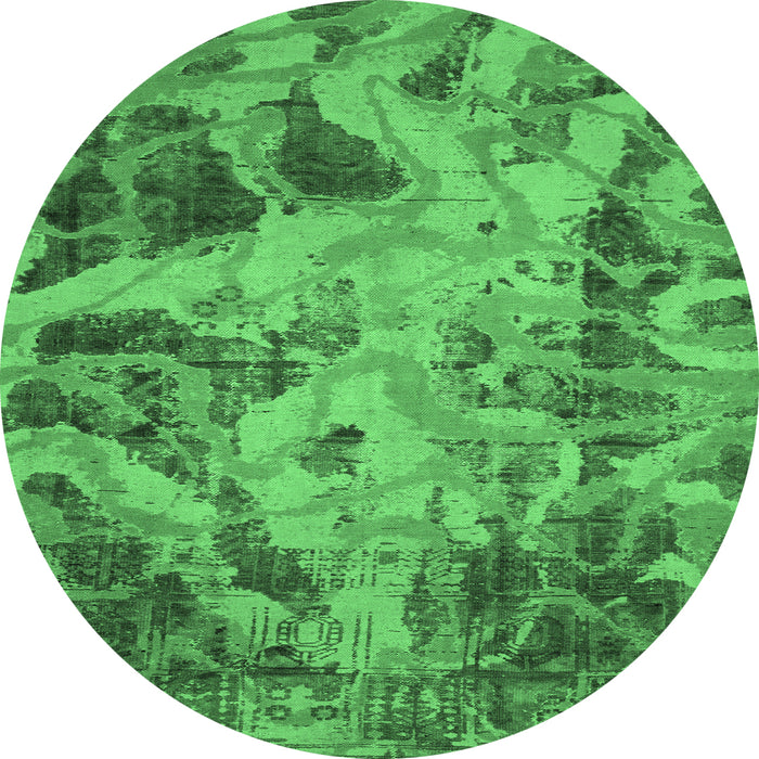 Round Machine Washable Persian Emerald Green Bohemian Area Rugs, wshabs2325emgrn